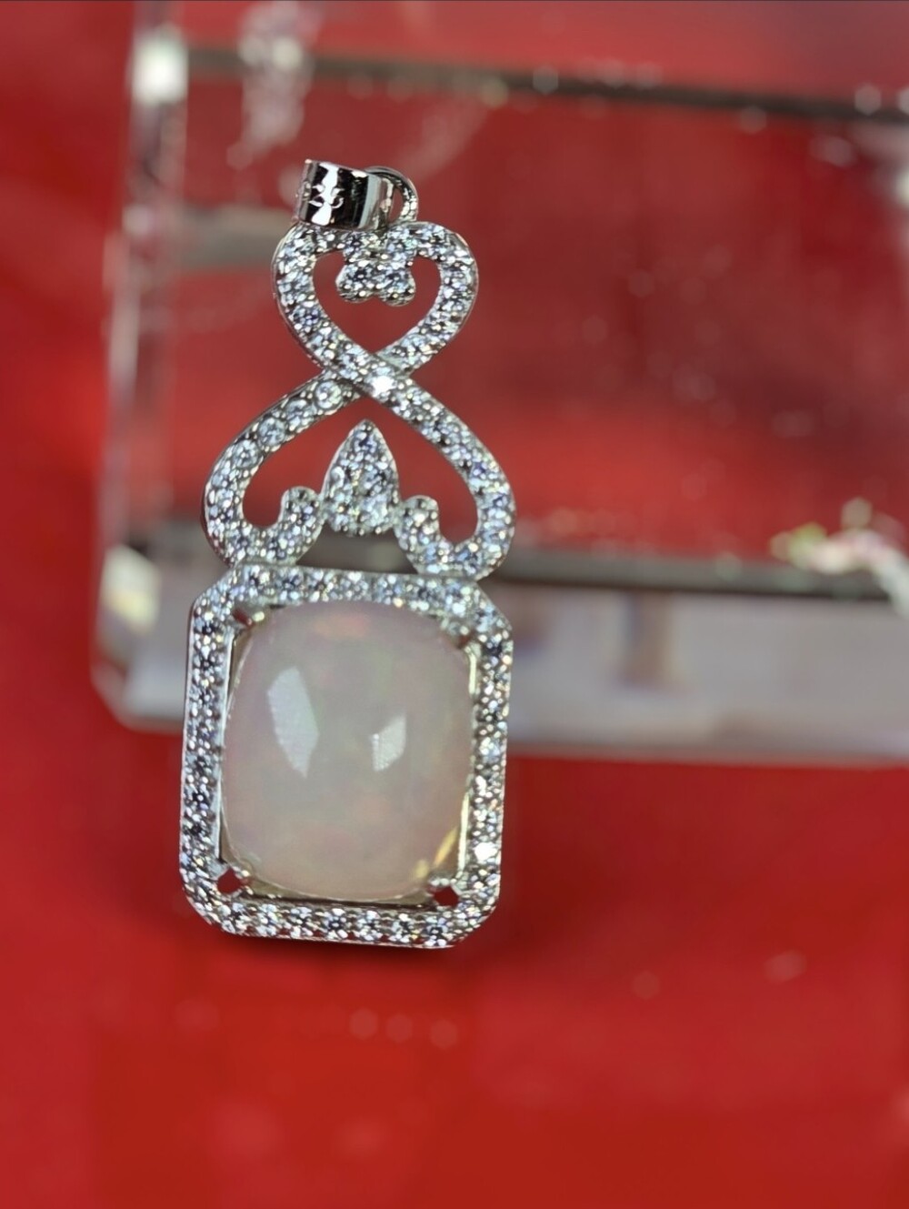 925 Sterling Silver Pendant 1.2x3cm With Natural White Opal & CZ